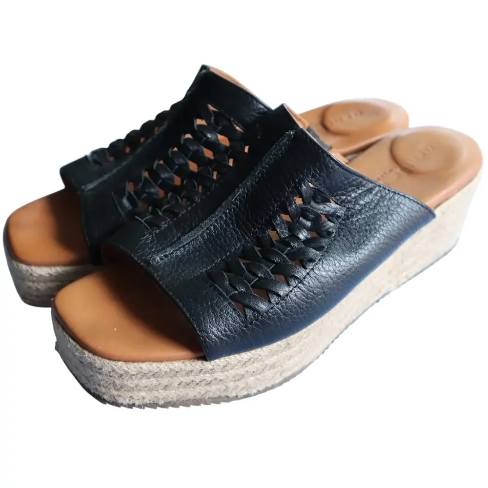 Kenneth Cole Gentle Soul Black Woven Leather Espadrille Slide Slip On Sandals 10